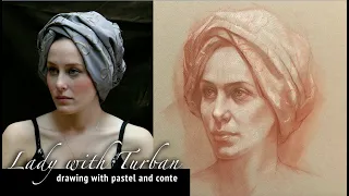 Lady with Turban - Conte Drawing