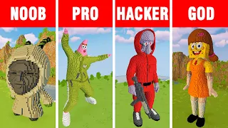 Minecraft NOOB vs PRO vs HACKER vs GOD: SQUID GAME STATUE BUILD CHALLENGE in Minecraft