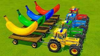 TRANSPORT OF COLORS ! GIANT COLORED BANANA TRANSPORT WITH CASE POLICE TRACTORS! Farming Simulator 22