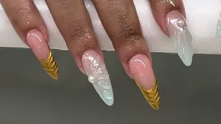 Almond Ombre & French Texture Chrome Mermaid Acrylic Nails