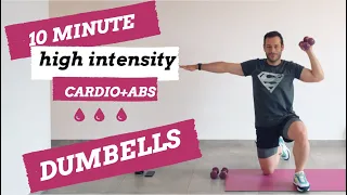 10 MIN CARDIO HIIT/TABATA Workout - Full Body, No Repeat, Dumbbells | BuenoFit