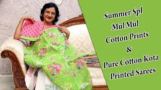 Summer Spl Mul Mul Cotton Prints & Pure Cotton Kota Printed Sarees II Lalithareddy Saree Styles II