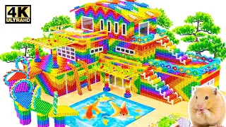 DIY How To Build Modern Rainbow Villa Has Swimming Pool And Water Slide From Magnetic Balls (ASMR)