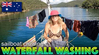 Offgrid Living on a Small Sailboat in Australia ; Collecting Waterfall Water For Laundry!