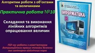 Практична робота № 10. Складання лінійних алгоритмів опрацювання величин | 8 клас | Ривкінд