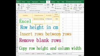 Insert rows between rows, remove blank rows and Row height in Excel in cm