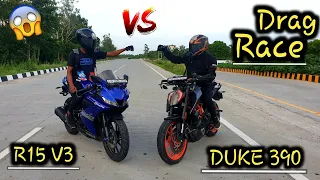 KTM DUKE 390 VS YAMAHA R15 DRAG RACE