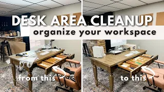 MESSY DESK CLEAN AND ORGANIZE WITH ME | Paper Storage, Cord Clutter, and Desk Drawer Organization