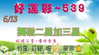 6/13 今彩539 獨碰二星加三星分享