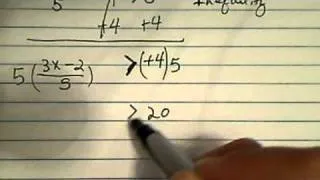 *solve inequality ((3x-2)/5)-4 larger than 0