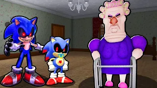 SONIC.EXE AND BABY SONIC.EXE VS ESCAPE GRUMPY GRAN IN ROBLOX