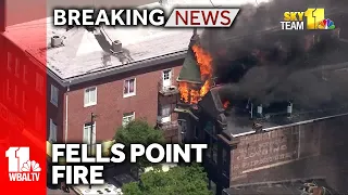 SkyTeam 11 over a fire in Fells Point