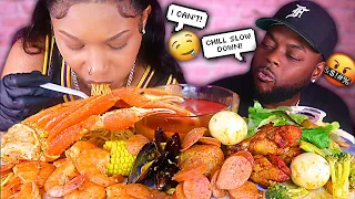 EATING TOO FAST PRANK ON HUSBAND + PASTA & SEAFOOD BOIL MUKBANG 먹방 | QUEEN BEAST