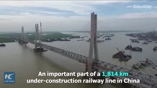 Main construction of world's longest cable-stayed railway bridge completed in China