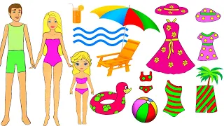 FAMILY DRESS UP PAPER DOLLS COSTUMES DRESSES FOR THE SEA ACCESSORIES PAPERCRAFTS