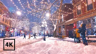 Snowstorm in Downtown Vancouver❄️，Snowy Night Walk in Gastown【4K HDR】BC Canada (Sounds Of Snowfall)