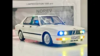 1986 BMW M535i (E28) White Diecast WORKING LIGHTS Custom ONE OFF M Power 1/18 scale by NOREV LTD1000