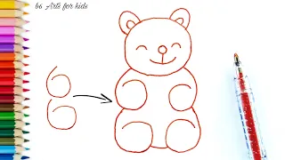 Teddy Bear Drawing Easy Step By Step With Number 6