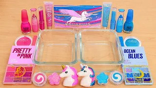 Pink vs Blue - Mixing Unicorn Makeup Eyeshadow Into Slime ASMR