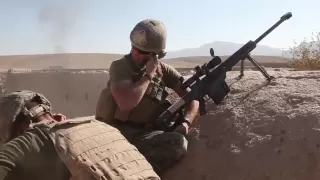 Marine sniper engages enemy with Barrett M107 .50 cal rifle