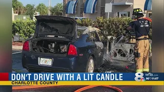 Florida man driving with candle sets car on fire