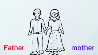 Mother father drawing || How to draw mother and father