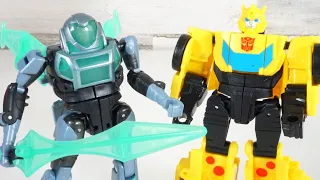 Transformers Earthspark Cyber Combiner Bumblebee and Mo Malto Robot with Exo Suit