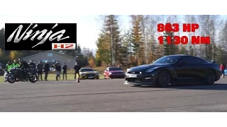 [4k] Kawasaki Ninja H2 vs JRM Racing Nissan GTR E85 863 HP 1130 Nm