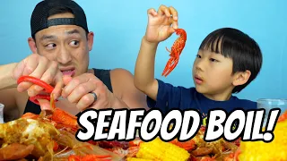 SEAFOOD BOIL!!! Son goes to town on the crawfish #Mukbang