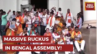 Suvendu Adhikari Leads 'Dont Touch My Body' Placard Protest Inside Bengal Assembly, Chaos Erupts