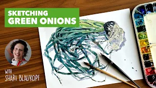 How to Sketch Green Onions in Ink and Watercolour