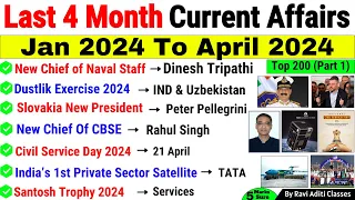 January To April 2024 Current Affairs | Last 4 Months Current Affairs 2024 |Top 200 Questions Part 1