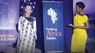 Sophia, the humanoid robot's one-on-one interview with Minister Paula Ingabire