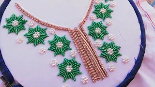 Hand embroidery/simple and easy neck design for dress/ beads work