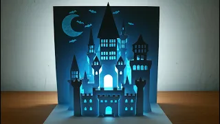 3d Halloween castle card｜castle pop up card｜Paper craft art｜Paper cutting｜Kirigami ART  #Shorts