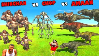 SHINCHAN vs CHOP vs AMAAN in Animal Revolt Battle Simulator | T-REX DINOSAUR GAME BRACHIOSAURUS