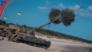 Finally: Ukraine uses  155mm 8-cylinder AHS Krab gun from poland To Destroy Russian Artillery