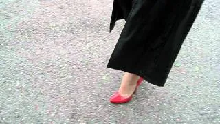 Gina White Outdoor walking with Red  High Heels