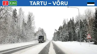 Winter drive in Estonia. Tartu - Võru. 4K