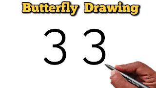 How to draw butterfly from number 33 | butterfly drawing with number Easy step by step