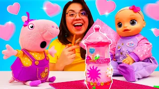 ¡Decora el biberón con la muñeca bebé Alive y Peppa! Juguetes para bebés