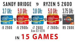 i5 2500 vs i5 2500k OC vs i7 2600 (Xeon E3 1270) vs i7 2600k OC vs R5 2600 in 15 Games