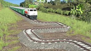 Kereta Api Lewat Rel Menikung Zigzag Berantakan | Train Passes Messy Zigzag Curving Tracks