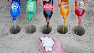 Experiment: Fanta, Sprite, Coca Cola vs Mentos in different Holes Underground. Super Reaction!