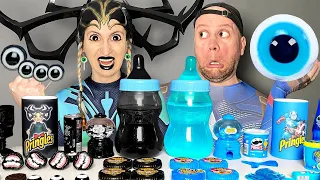 ASMR MUKBANG for Superheroes Color food challenge 블루 블랙 푸드 챌린지 Blue vs Black dessert Pipito