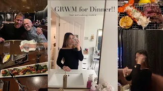 GRWM for dinner!! hair care + makeup routine