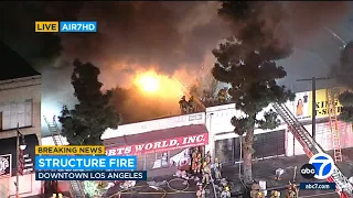 Fire erupts at commercial building in downtown L.A.'s Fashion District