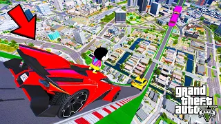 FRANKLIN TRIED IMPOSSIBLE DECLINING ROADWAY RAMP PARKOUR CHALLENGE GTA 5 | SHINCHAN and CHOP