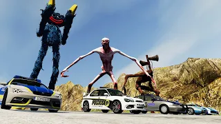 Police Cars VS Huggy Wuggy & Siren Head & Shy Guy (SCP-096) | BeamNG Drive  [Ep. 29]