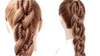 4 Strand  DIAMOND  PONYTAIL BRAID with FISHTAIL BRAIDS | Most Beautiful Hairstyles for girls ♥️